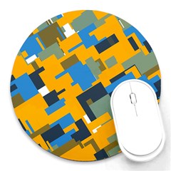 Blue Yellow Shapes Round Mousepad by LalyLauraFLM