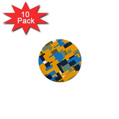 Blue Yellow Shapes 1  Mini Button (10 Pack) 