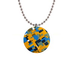 Blue Yellow Shapes 1  Button Necklace