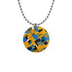 Blue yellow shapes 1  Button Necklace Front