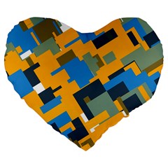 Blue Yellow Shapes Large 19  Premium Heart Shape Cushion