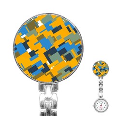 Blue Yellow Shapes Stainless Steel Nurses Watch by LalyLauraFLM