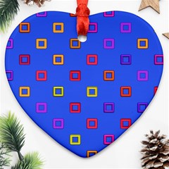 3d Squares On A Blue Background Ornament (heart) by LalyLauraFLM