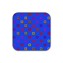 3d Squares On A Blue Background Rubber Coaster (square) by LalyLauraFLM