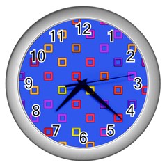 3d Squares On A Blue Background Wall Clock (silver)