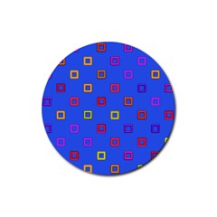 3d Squares On A Blue Background Rubber Coaster (round)