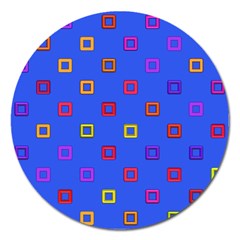 3d Squares On A Blue Background Magnet 5  (round) by LalyLauraFLM