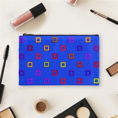 3d Squares On A Blue Background Cosmetic Bag (medium) by LalyLauraFLM