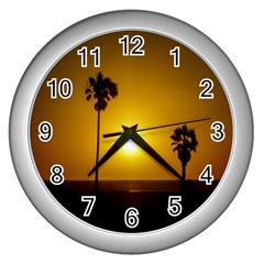 Sunset Scene At The Coast Of Montevideo Uruguay Wall Clocks (silver) 