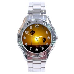 Sunset Scene At The Coast Of Montevideo Uruguay Stainless Steel Men s Watch