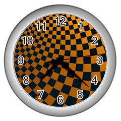 Abstract Square Checkers  Wall Clocks (silver)  by OZMedia