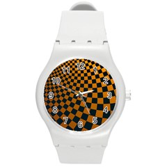 Abstract Square Checkers  Round Plastic Sport Watch (m)