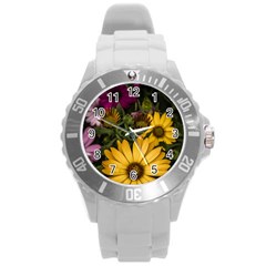 Beautiful Colourful African Daisies  Round Plastic Sport Watch (l) by OZMedia