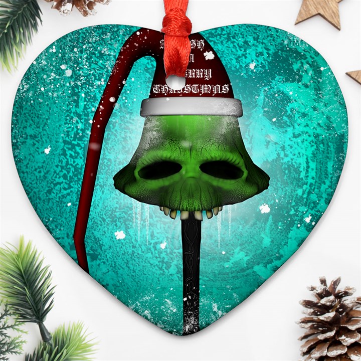 I Wish You A Merry Christmas, Funny Skull Mushrooms Ornament (Heart) 