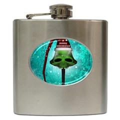 I Wish You A Merry Christmas, Funny Skull Mushrooms Hip Flask (6 Oz) by FantasyWorld7