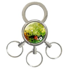 Awesome Flowers And Lleaves With Dragonflies On Red Green Background With Grunge 3-ring Key Chains by FantasyWorld7