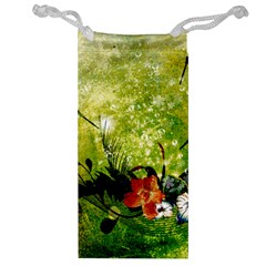 Awesome Flowers And Lleaves With Dragonflies On Red Green Background With Grunge Jewelry Bags