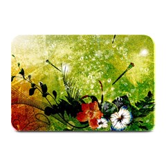 Awesome Flowers And Lleaves With Dragonflies On Red Green Background With Grunge Plate Mats by FantasyWorld7