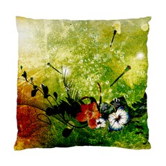 Awesome Flowers And Lleaves With Dragonflies On Red Green Background With Grunge Standard Cushion Cases (two Sides) 