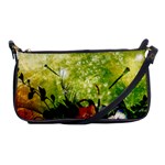 Awesome Flowers And Lleaves With Dragonflies On Red Green Background With Grunge Shoulder Clutch Bags Front