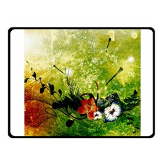 Awesome Flowers And Lleaves With Dragonflies On Red Green Background With Grunge Fleece Blanket (small)