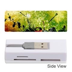 Awesome Flowers And Lleaves With Dragonflies On Red Green Background With Grunge Memory Card Reader (stick) 