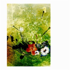 Awesome Flowers And Lleaves With Dragonflies On Red Green Background With Grunge Small Garden Flag (two Sides) by FantasyWorld7