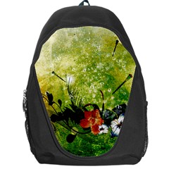 Awesome Flowers And Lleaves With Dragonflies On Red Green Background With Grunge Backpack Bag