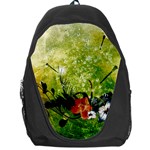 Awesome Flowers And Lleaves With Dragonflies On Red Green Background With Grunge Backpack Bag Front