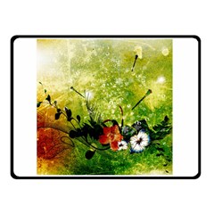 Awesome Flowers And Lleaves With Dragonflies On Red Green Background With Grunge Double Sided Fleece Blanket (small) 