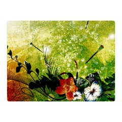 Awesome Flowers And Lleaves With Dragonflies On Red Green Background With Grunge Double Sided Flano Blanket (mini) 