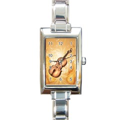 Wonderful Violin With Violin Bow On Soft Background Rectangle Italian Charm Watches by FantasyWorld7