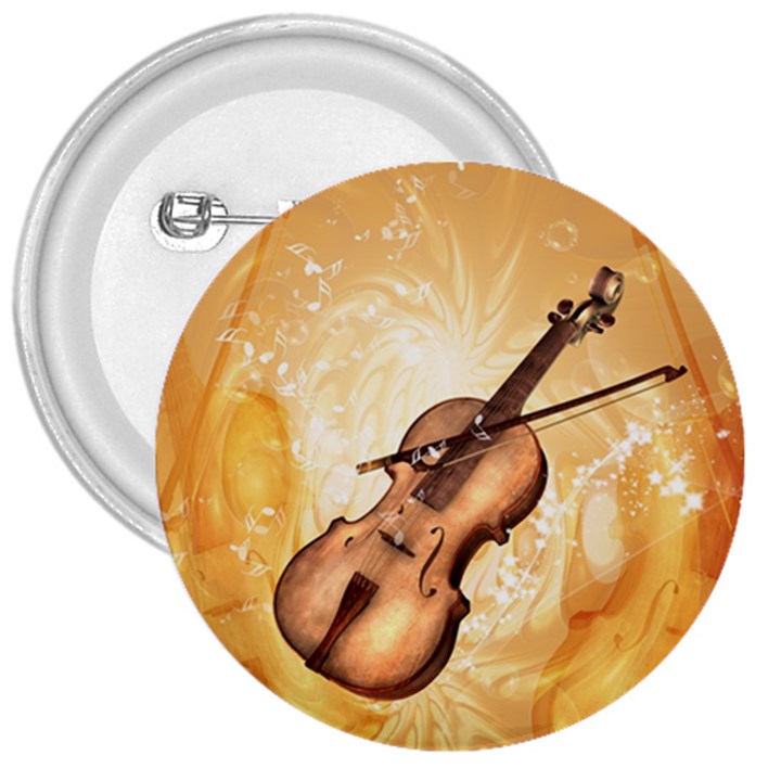 Wonderful Violin With Violin Bow On Soft Background 3  Buttons