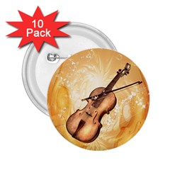 Wonderful Violin With Violin Bow On Soft Background 2 25  Buttons (10 Pack) 