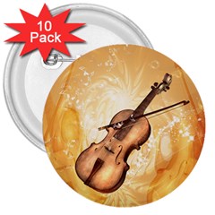 Wonderful Violin With Violin Bow On Soft Background 3  Buttons (10 Pack) 