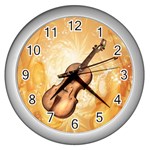 Wonderful Violin With Violin Bow On Soft Background Wall Clocks (Silver)  Front