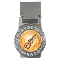 Wonderful Violin With Violin Bow On Soft Background Money Clips (cz) 