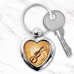 Wonderful Violin With Violin Bow On Soft Background Key Chains (heart) 