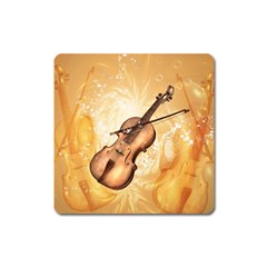 Wonderful Violin With Violin Bow On Soft Background Square Magnet by FantasyWorld7