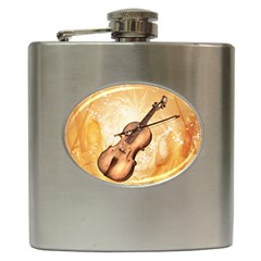 Wonderful Violin With Violin Bow On Soft Background Hip Flask (6 Oz)