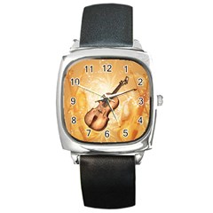 Wonderful Violin With Violin Bow On Soft Background Square Metal Watches by FantasyWorld7