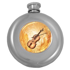 Wonderful Violin With Violin Bow On Soft Background Round Hip Flask (5 Oz) by FantasyWorld7