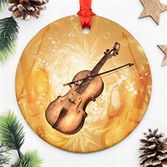 Wonderful Violin With Violin Bow On Soft Background Round Ornament (two Sides)  by FantasyWorld7