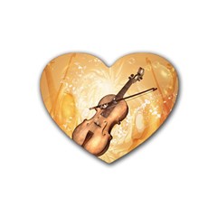 Wonderful Violin With Violin Bow On Soft Background Heart Coaster (4 Pack) 