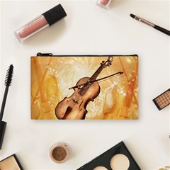 Wonderful Violin With Violin Bow On Soft Background Cosmetic Bag (small)  by FantasyWorld7