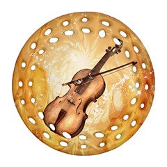 Wonderful Violin With Violin Bow On Soft Background Round Filigree Ornament (2side)