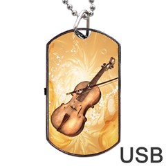 Wonderful Violin With Violin Bow On Soft Background Dog Tag Usb Flash (one Side) by FantasyWorld7