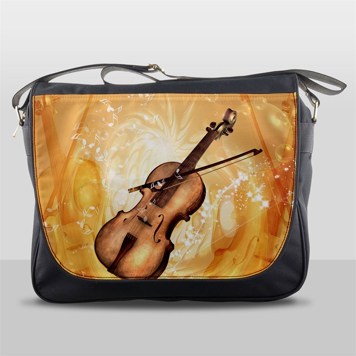 Wonderful Violin With Violin Bow On Soft Background Messenger Bags