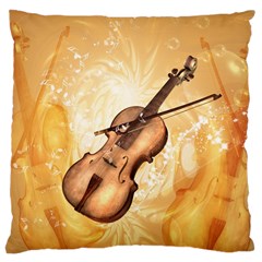 Wonderful Violin With Violin Bow On Soft Background Large Cushion Cases (one Side)  by FantasyWorld7