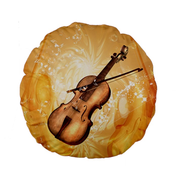 Wonderful Violin With Violin Bow On Soft Background Standard 15  Premium Round Cushions